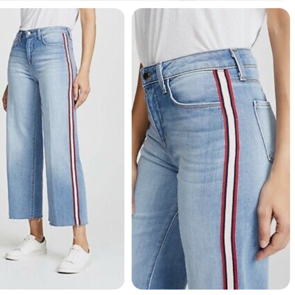 L’AGENCE Side Stripe Jeans Raw Wide Hem Ankle  Light Wash | Size 27 - Picture 2 of 9